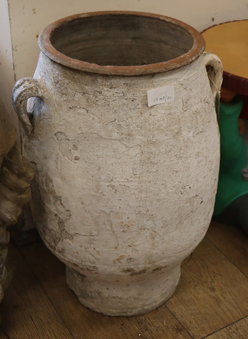 A painted terracotta garden urn, H.51cm